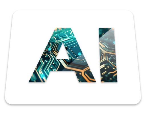 The letters "AI" with a circuit board design inside, symbolizing artificial intelligence and technology.